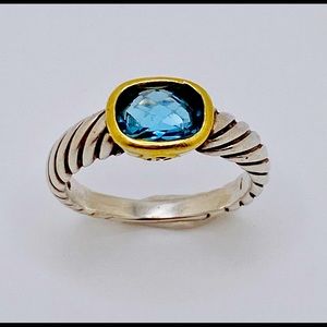 David Yurman Noblesse Blue Topaz Cable Ring 18K